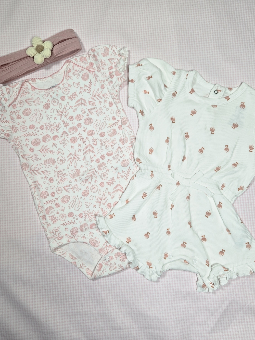 Rachel Zoe Pink Floral & White Floral-Accent Baby One-Piece Bundle